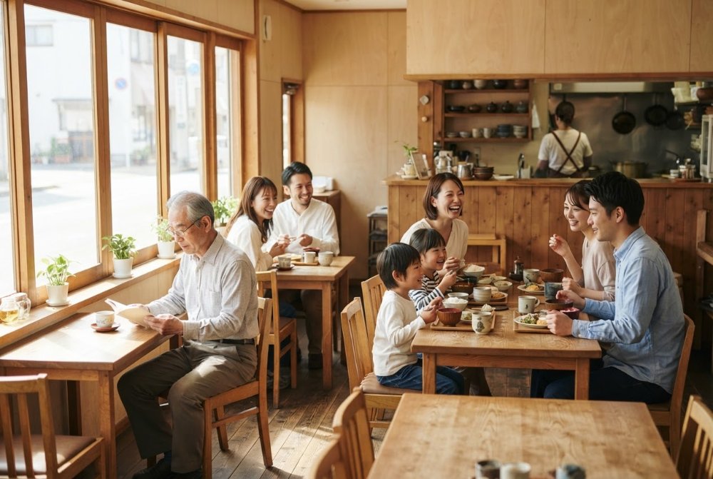 テーブルと椅子が並ぶ店内